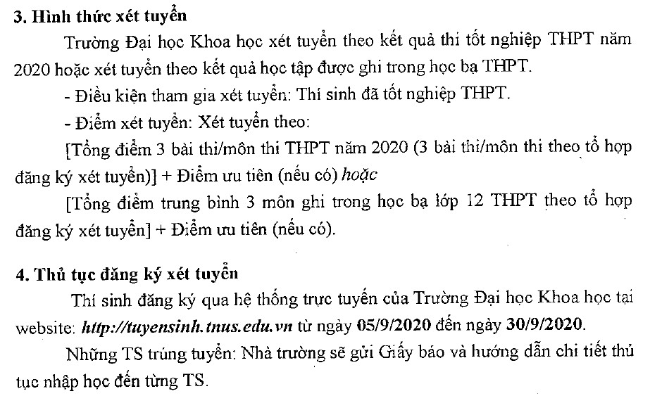 Đại học Khoa học (Thái Nguyên) xét tuyển