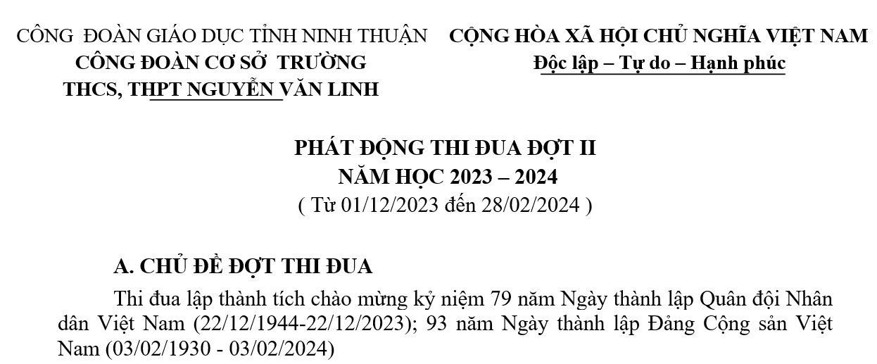 Phát động thi đua đợt II năm học 2023-2024