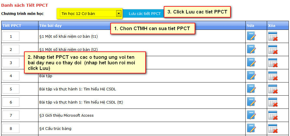 Hướng dẫn cập nhật tiết PPCT trên website trường