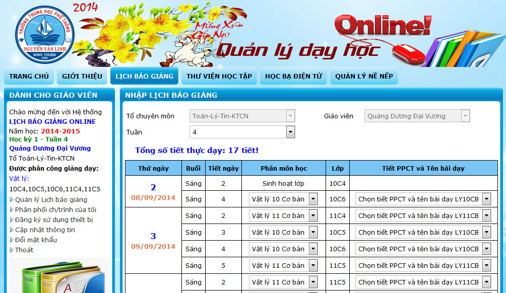 Nhập lịch báo giảng năm học 2014-2015